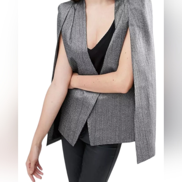 Lavish Alice | Rare | Metallic and Stripe Collarless Cape Blazer | Size 10 - Picture 2 of 13